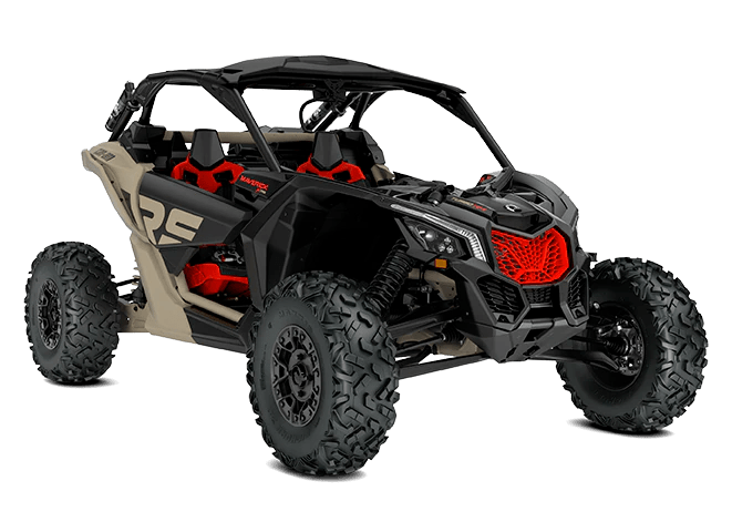 MY21-Can-Am-Maverick-X3-Xrs-TurboRR-MacchiatoSatin-Black-CanAmRed-34Front-NA1